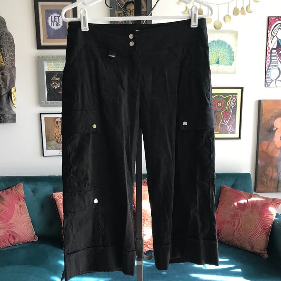 CACHE size 2 Black Y2K Cropped Indie Sleeze Capri Cargo Pants - Picture 1 of 5